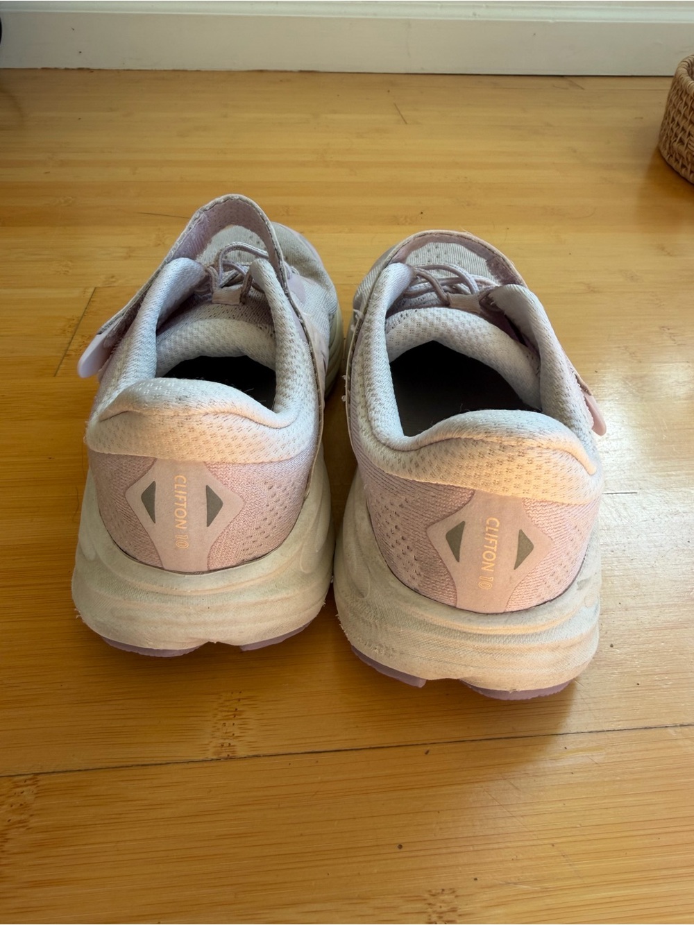 Hoka One One Kids Clifton 8 Sneakers - Light Pink and White